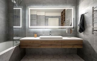 meuble suspendu avec lavabo et miroir