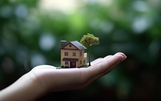 miniature maison et arbre dans une main
